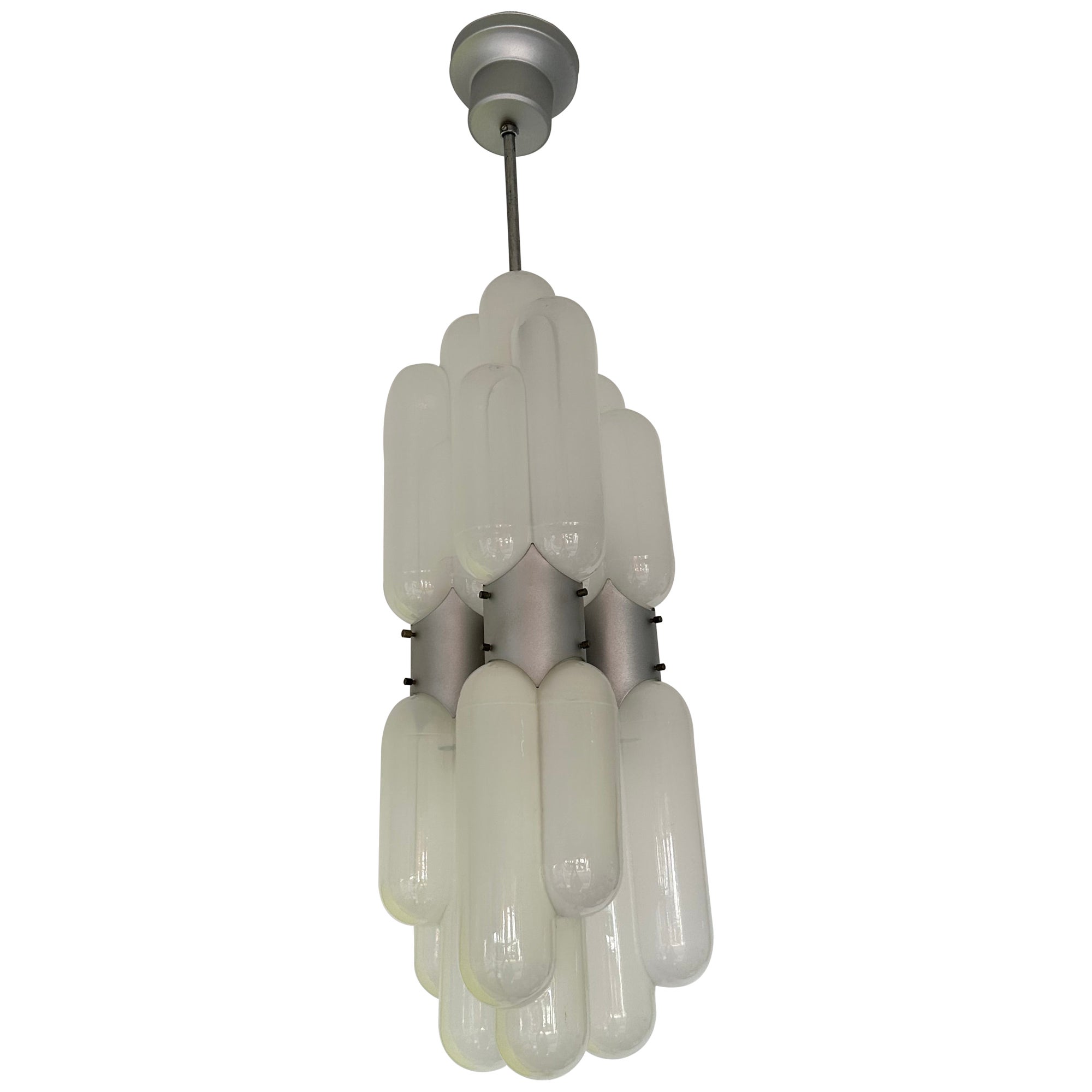 Chandelier Torpedo Murano Glass Metal by Carlo Nason for Mazzega, Italy, 1970s For Sale