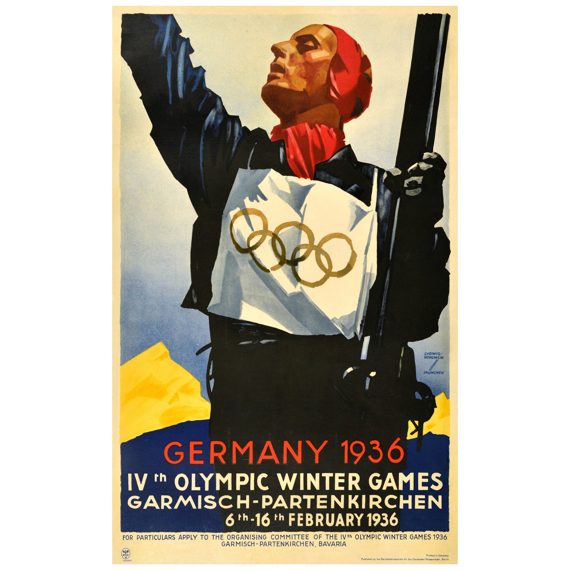 Original Vintage Sport Poster Winter Olympic Games 1936 Germany Ludwig Hohlwein