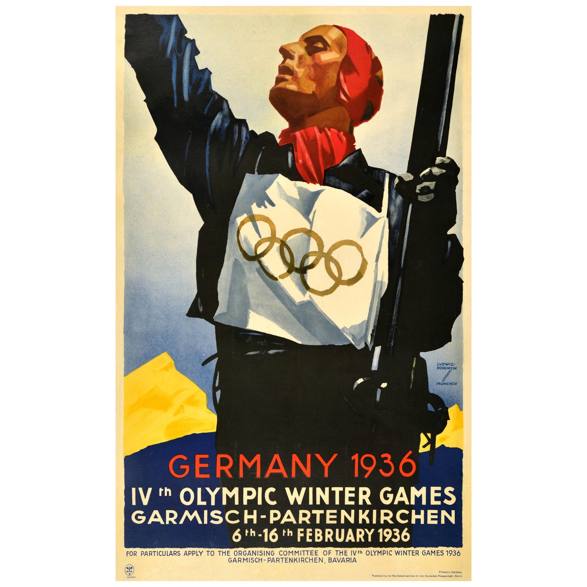 Original Vintage Sport Poster Winter Olympic Games 1936 Germany Ludwig 
