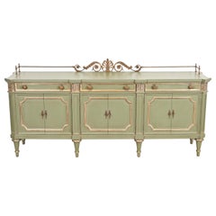 Karges Französisches Regency Louis XVI Sideboard aus grünem Lack und vergoldetem Gold, 1960er Jahre