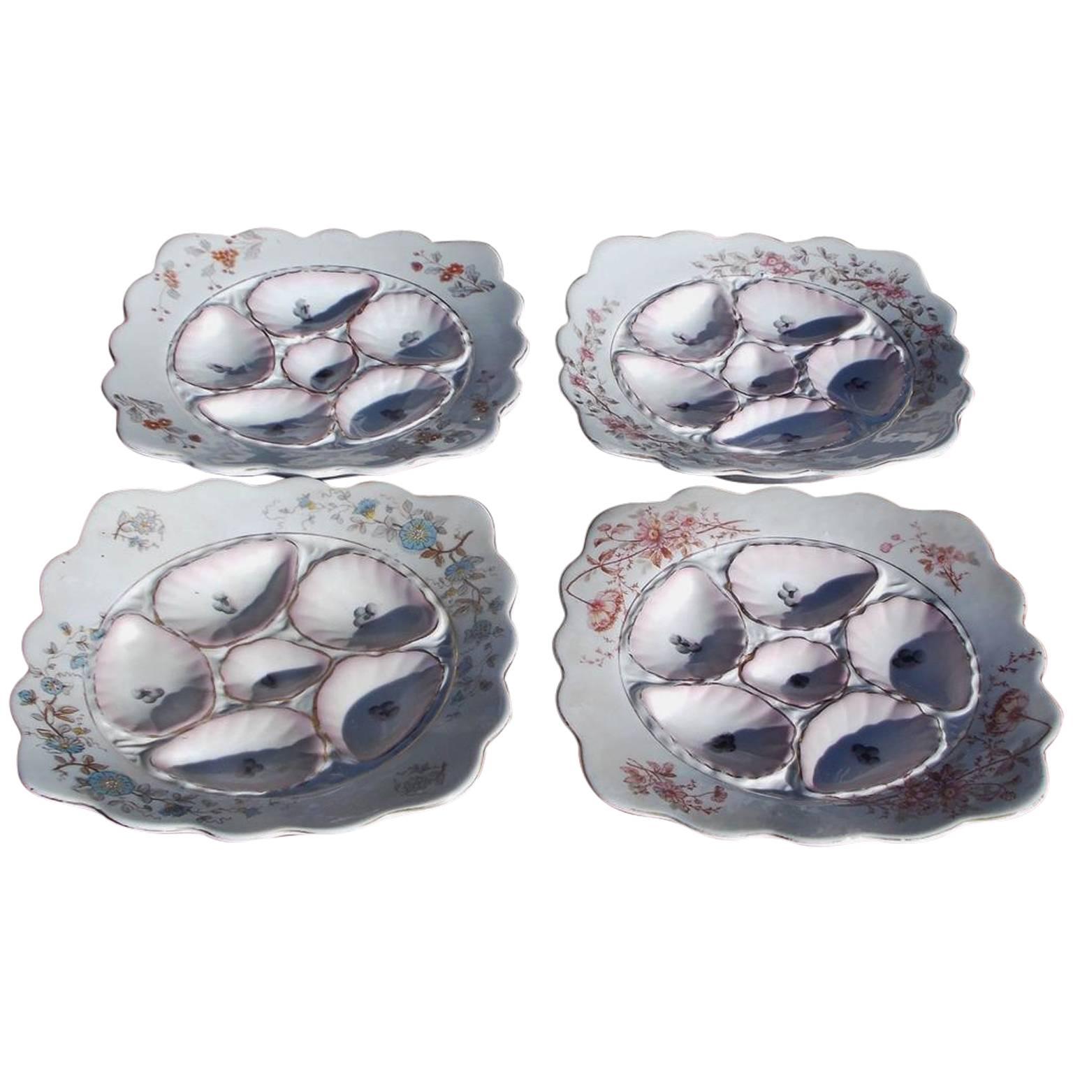 Set of Four Austria Porcelain Oyster Plates, Marx Gutherz, Carlsbad, Circa 1900