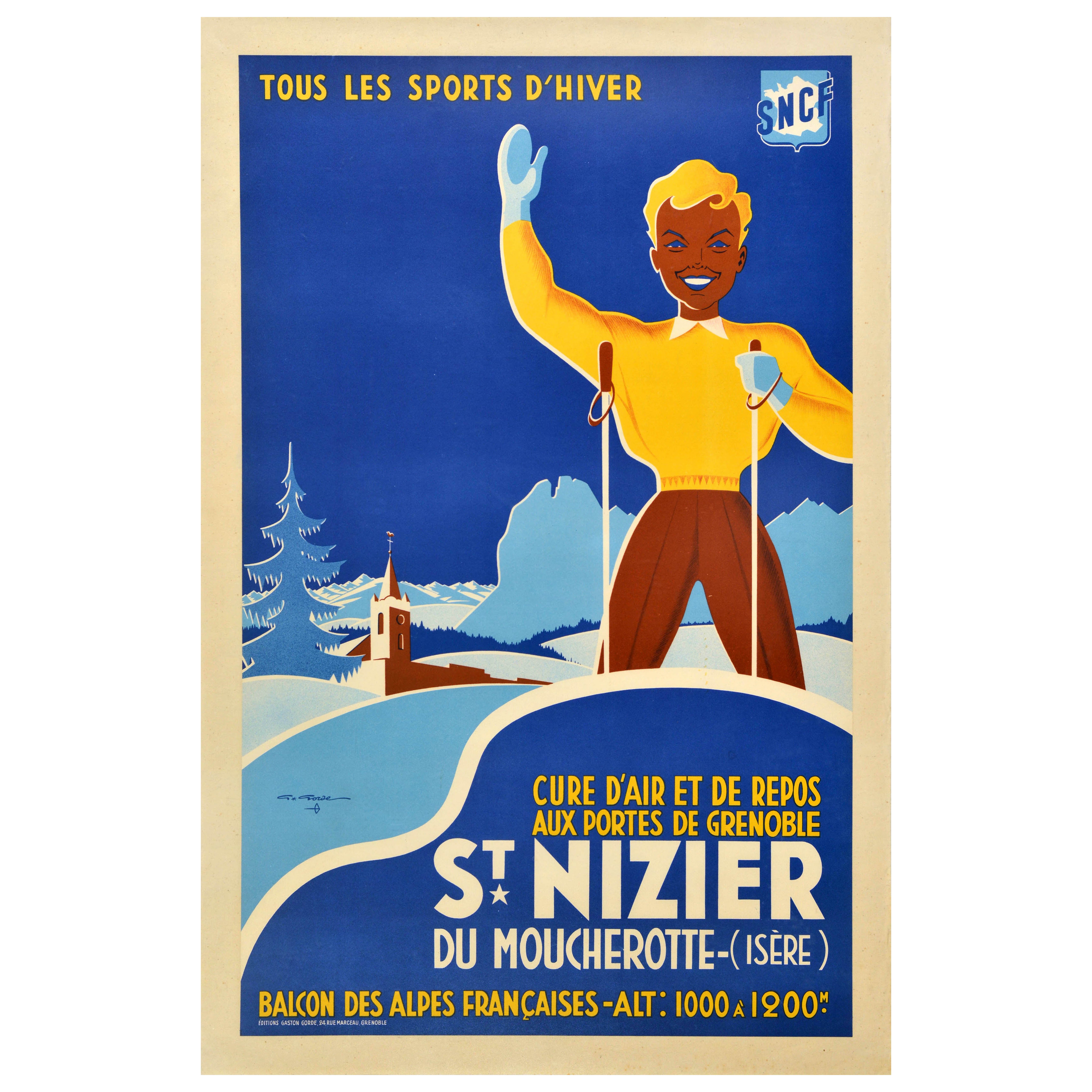 Affiche originale de voyage des chemins de fer SNCF St Nizier Du Moucherotte Grenoble