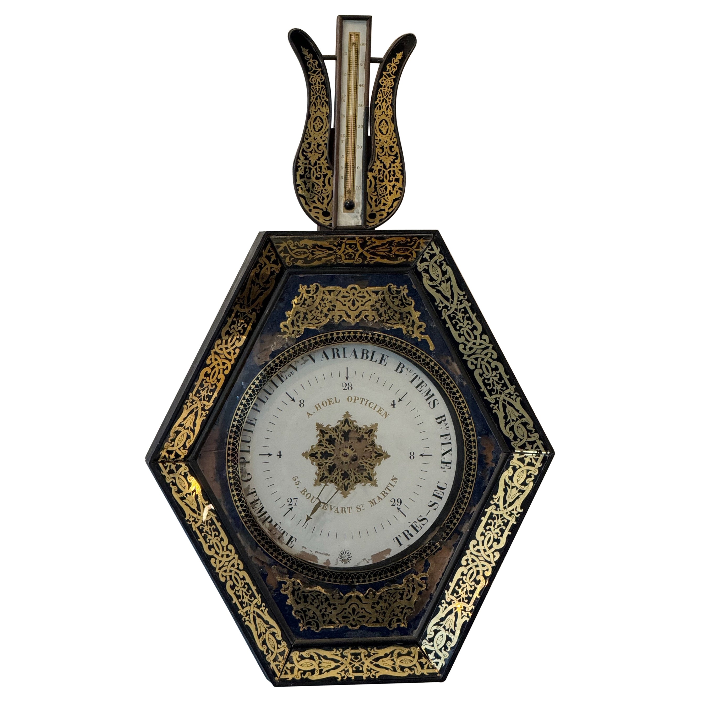Late 19th Century Charles X Eglomise Barometer For Sale