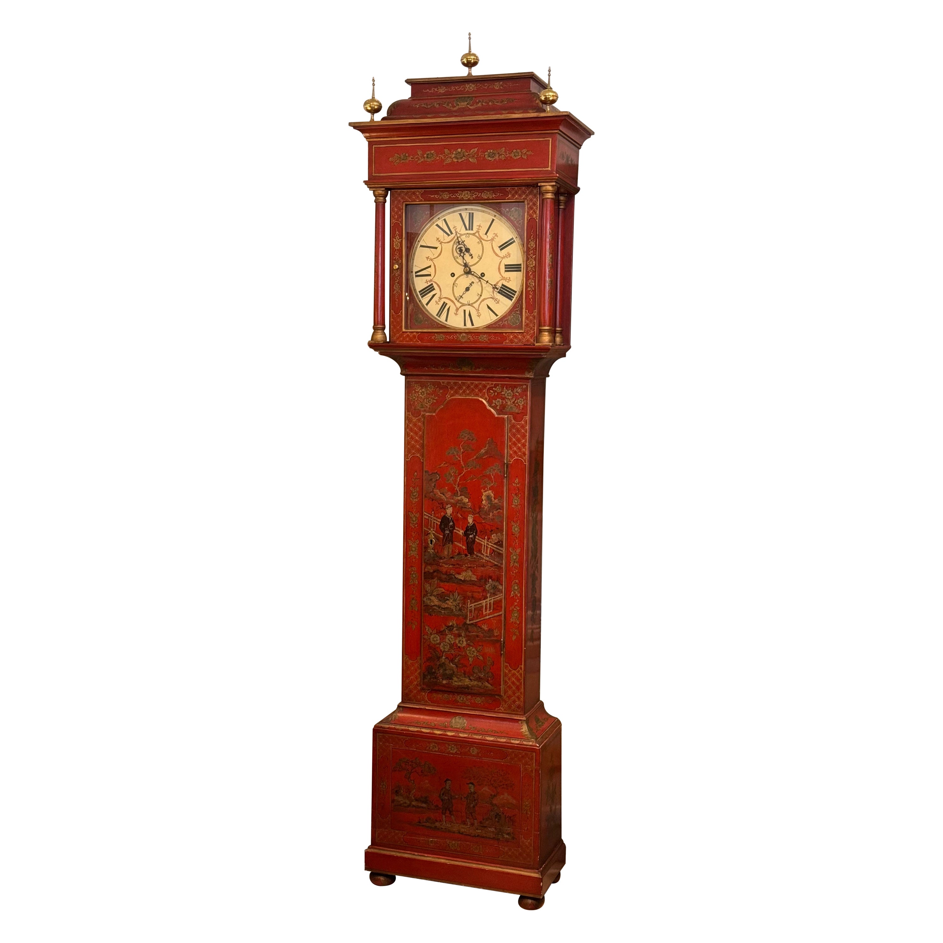 19th Century Red Chinoiserie Decorated Clock For Sale