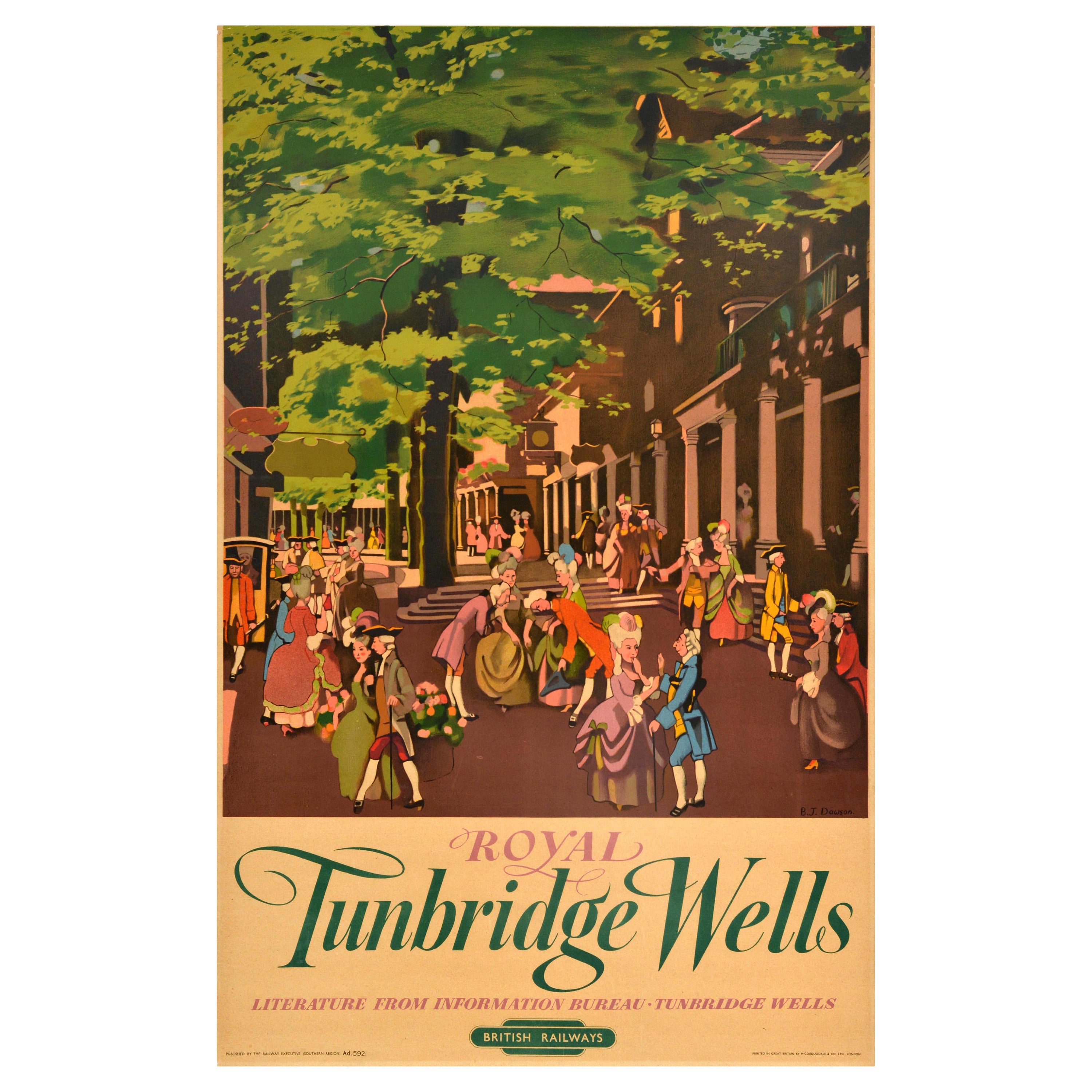 Original Vintage British Railways Train Travel Poster Royal Tunbridge Wells For Sale