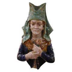 Escultura de busto de mujer en terracota pintada a mano en la provincia francesa del siglo XIX