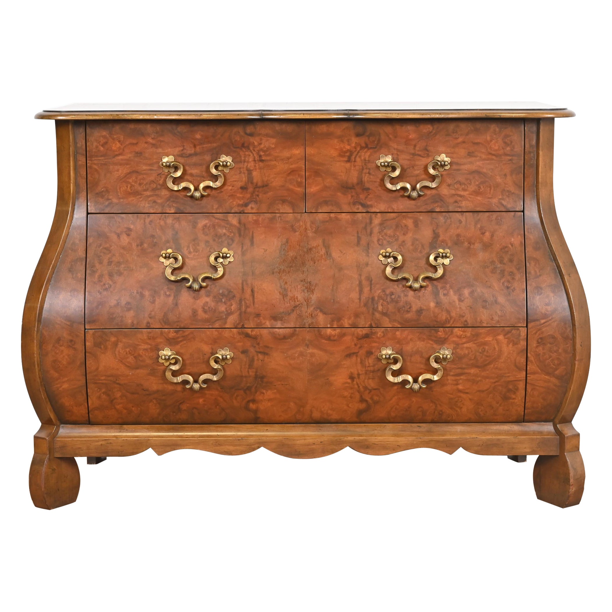 Baker Furniture Dutch Louis XV Burled Walnut Bombay Chest or Commode For Sale