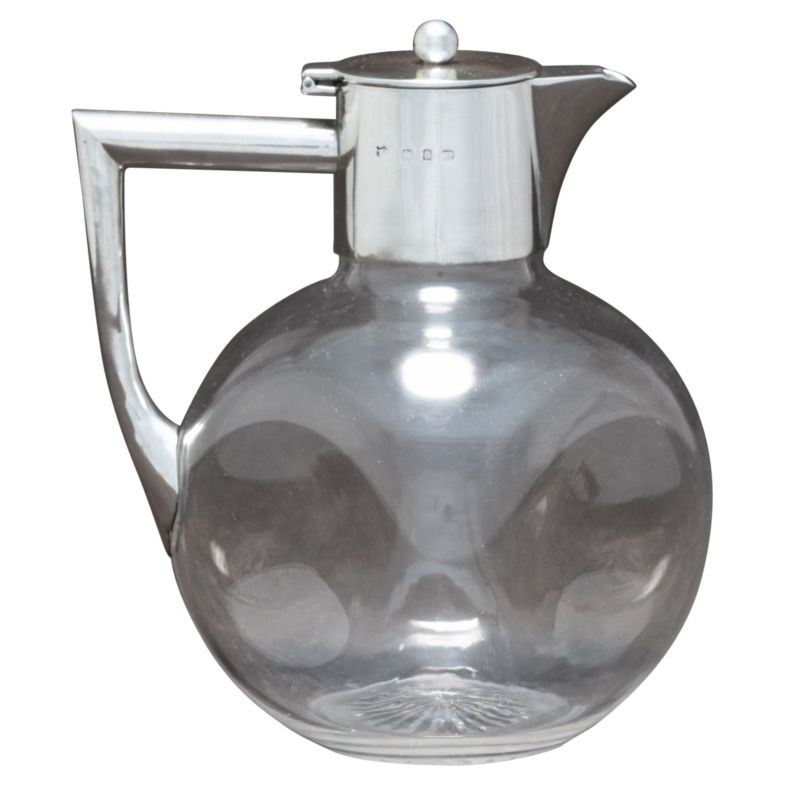 Sterling Silver Topped Glass Claret Jug, Hallmarked Birmingham, 1898 For Sale