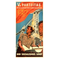 Affiche de propagande vintage originale du Socialism gagne le parti d'unité socialiste Allemagne