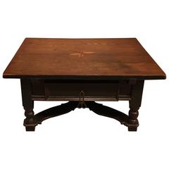German Oak Coffee Table with Starburst Inlay, circa 1860