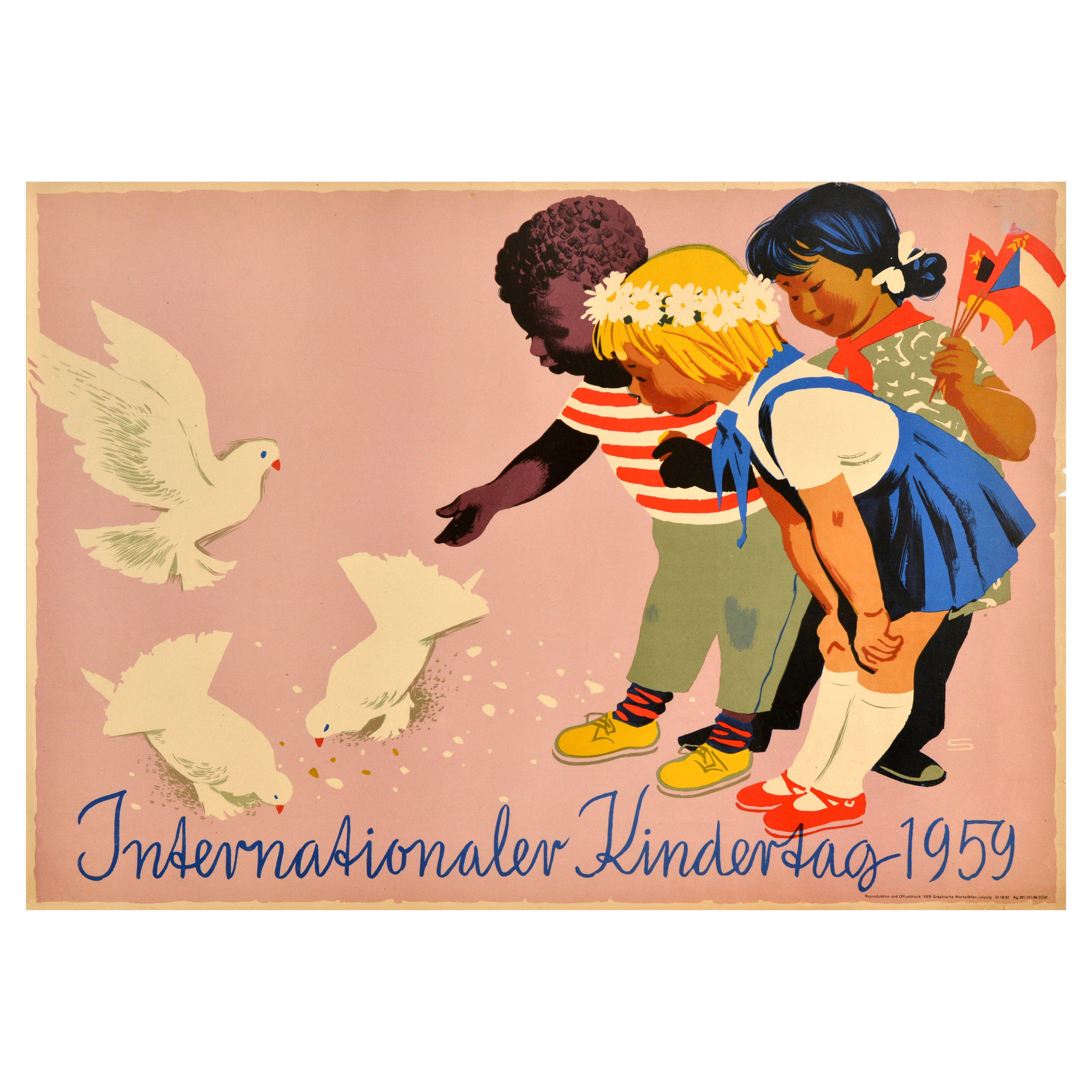 Original-Vintage-Poster, Internationaler Kindertag, Internationaler Kindertag, Taube im Angebot