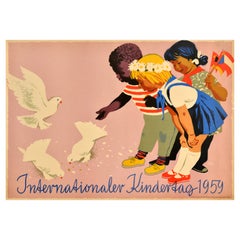 Affiche vintage d'origine, Journée internationale des enfants et colombe du Kindertag