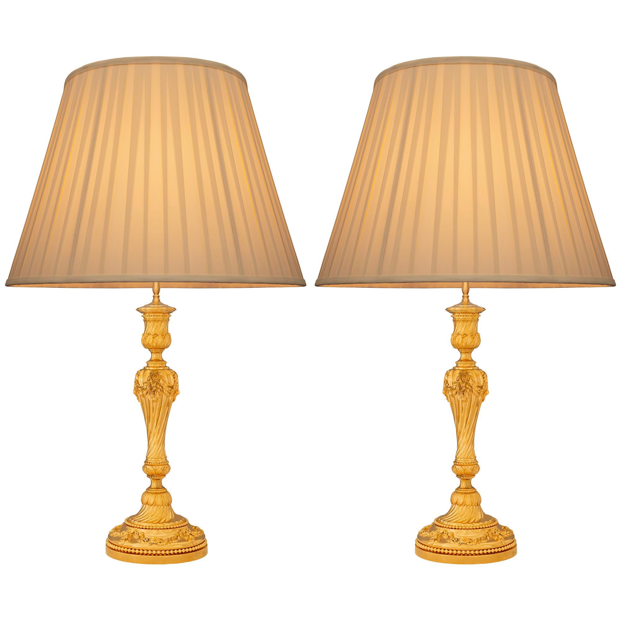 Pair Of French 19th Century Louis XVI St. Ormolu Lamps, Signed Gagneau Paris For Sale