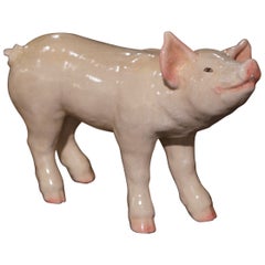 Vintage Late 20th Century Crackled Ceramic Pig Sculpture Attributed to Townsend
