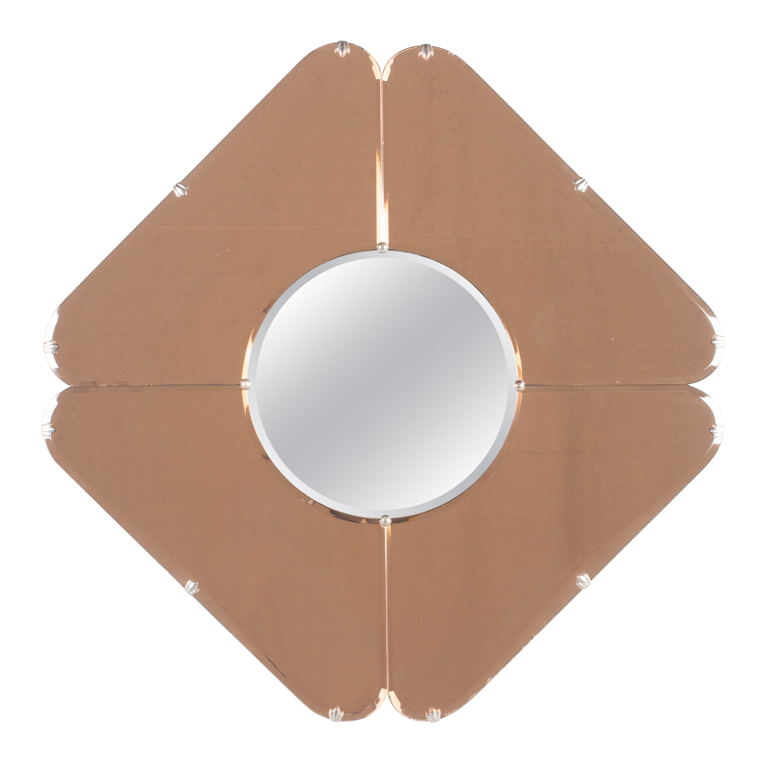 French Art Deco Peach Colored Wall Mirror For Sale