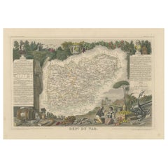 Antique The Illustrated Map of the Var Department from the Atlas National Illustré, 1856