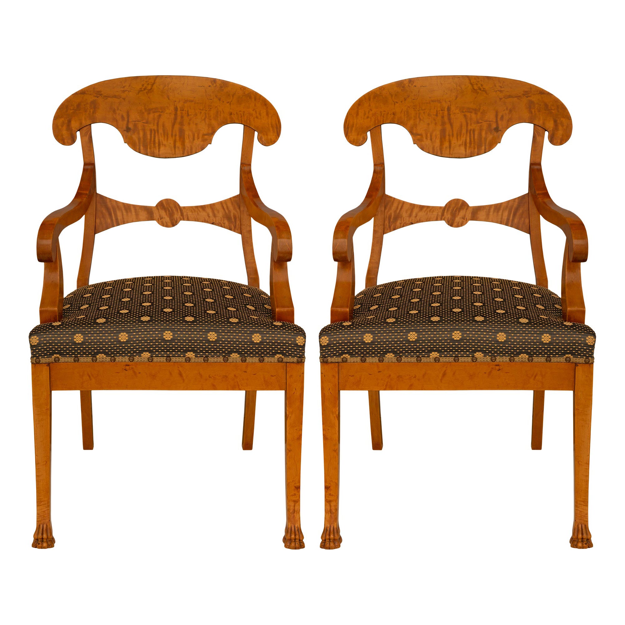 Pair Of Continental 19th Century Biedermeier St. White Ash Burl Armchairs For Sale