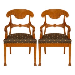 Paar kontinentale Biedermeier-Sessel aus weißer Esche und Wurzelholz aus dem 19. Jahrhundert