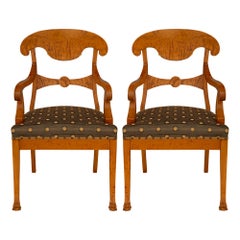 Pair Of Continental 19th Century Biedermeier St. White Ash Burl Armchairs