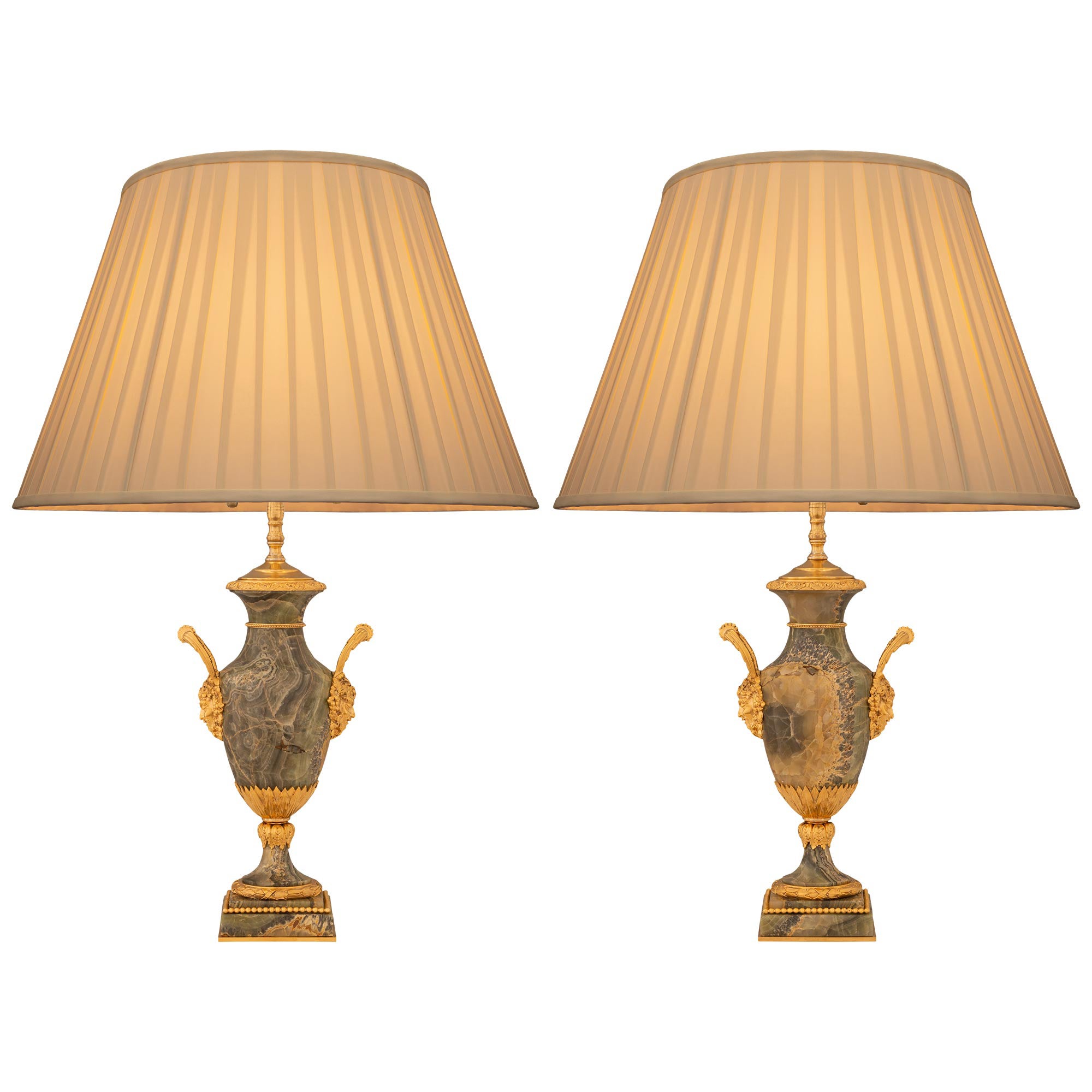 Pair Of French 19th Century Louis XVI St. Quartzite And Ormolu Lamps For Sale