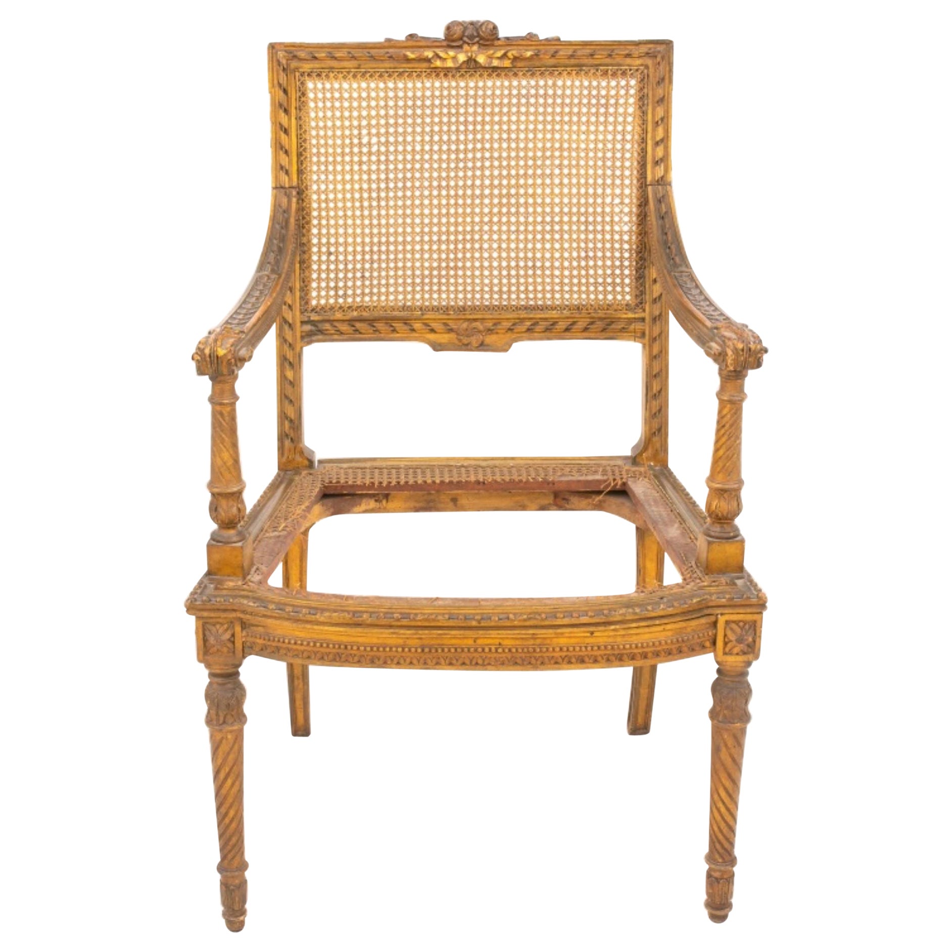 Louis XVI Style Carved Giltwood Armchair 19th C. For Sale