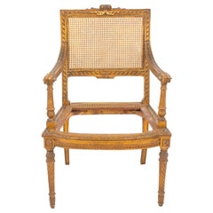 Antique Louis XVI Style Carved Giltwood Armchair 19th C.