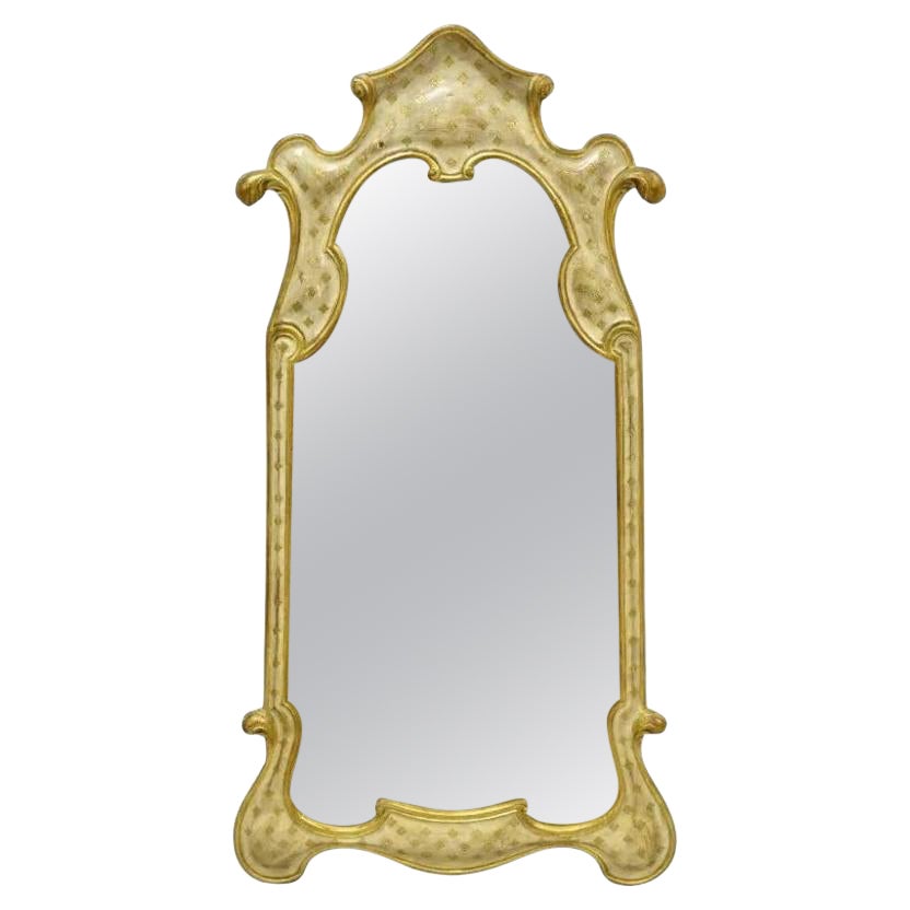 Miroir vintage italien Florentine en bois doré sculpté crème et or