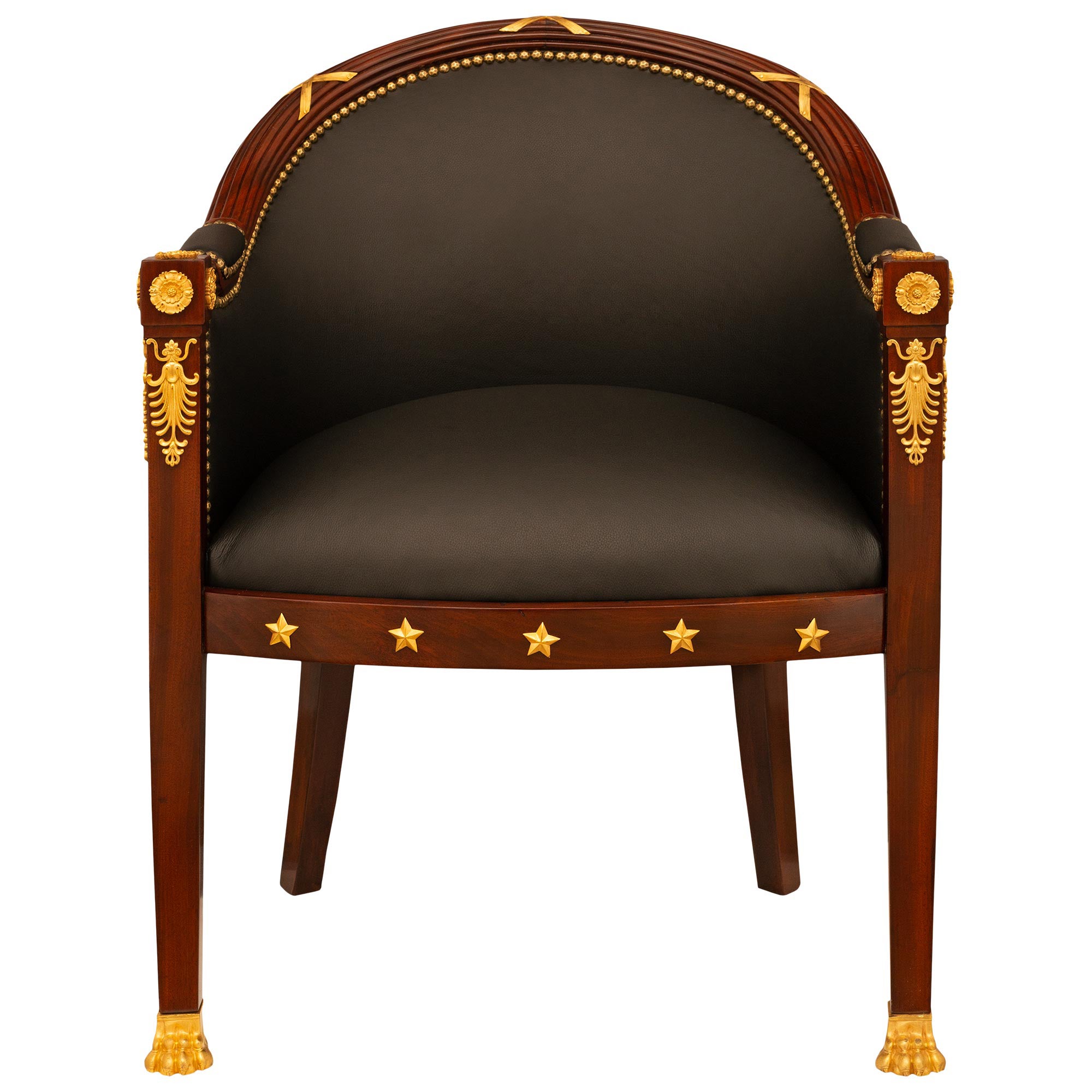 Französischer Empire-Sessel aus Mahagoni und Goldbronze aus dem 19. Jahrhundert