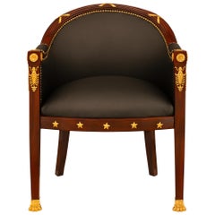 Antique French 19th Century Empire St. Mahogany And Ormolu Armchair
