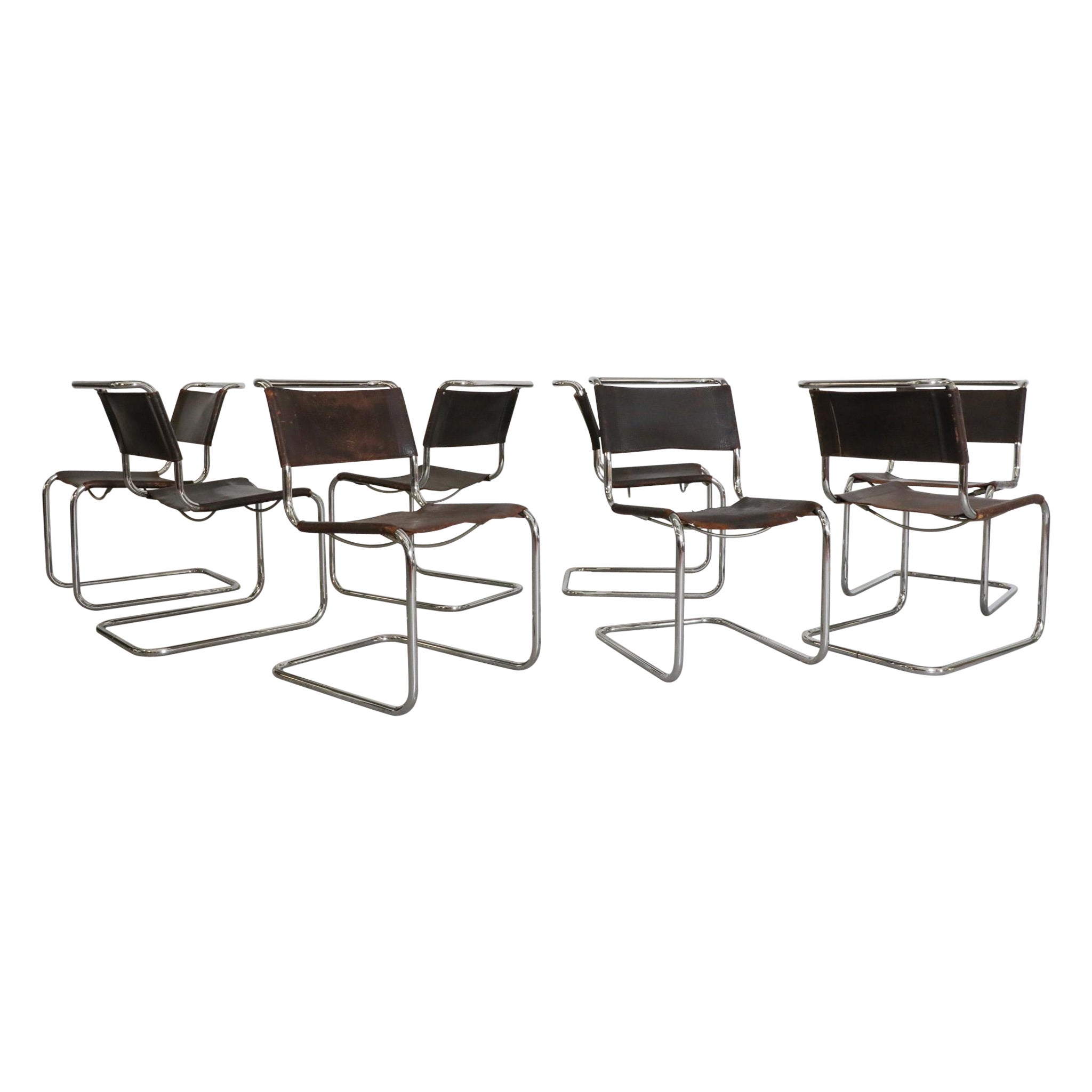 Set of Eight Thonet S33 Leather and Chrome Chairs by Mart Stam, 1970s
