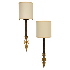 Retro Spear Point Wrought Iron Wall Sconces - a Pair