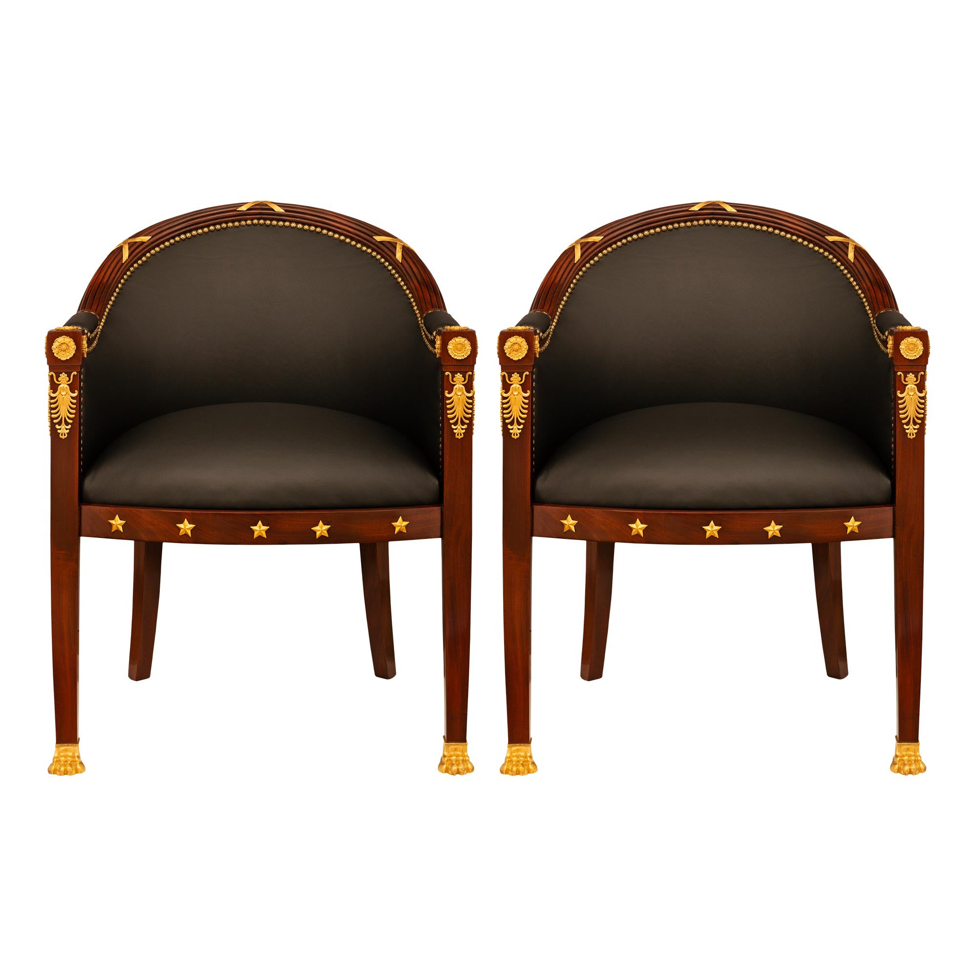 Pair Of French 19th Century Empire St. Mahogany And Ormolu Armchairs For Sale