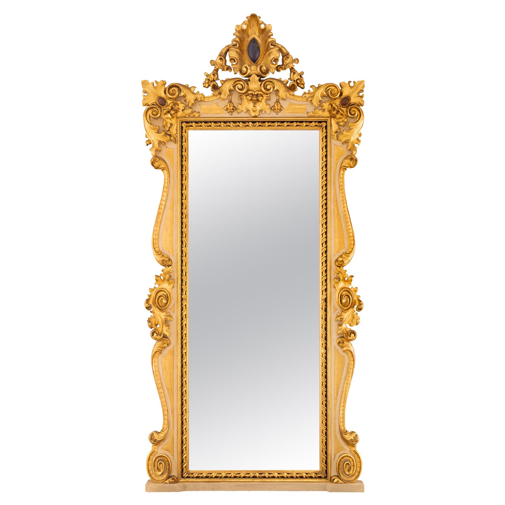 Miroir baroque italien du 19ème siècle en bois patiné et bois doré en vente