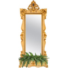 Miroir et jardinière baroque italien du 19ème siècle en bois patiné et bois doré