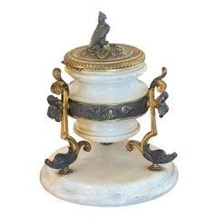 Antique 19th Century Gilded Bronze and Marble Inkwell