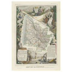 Portrait cartographique de Gironde : célébrant le vin de Bordeaux, Levasseur, 1852