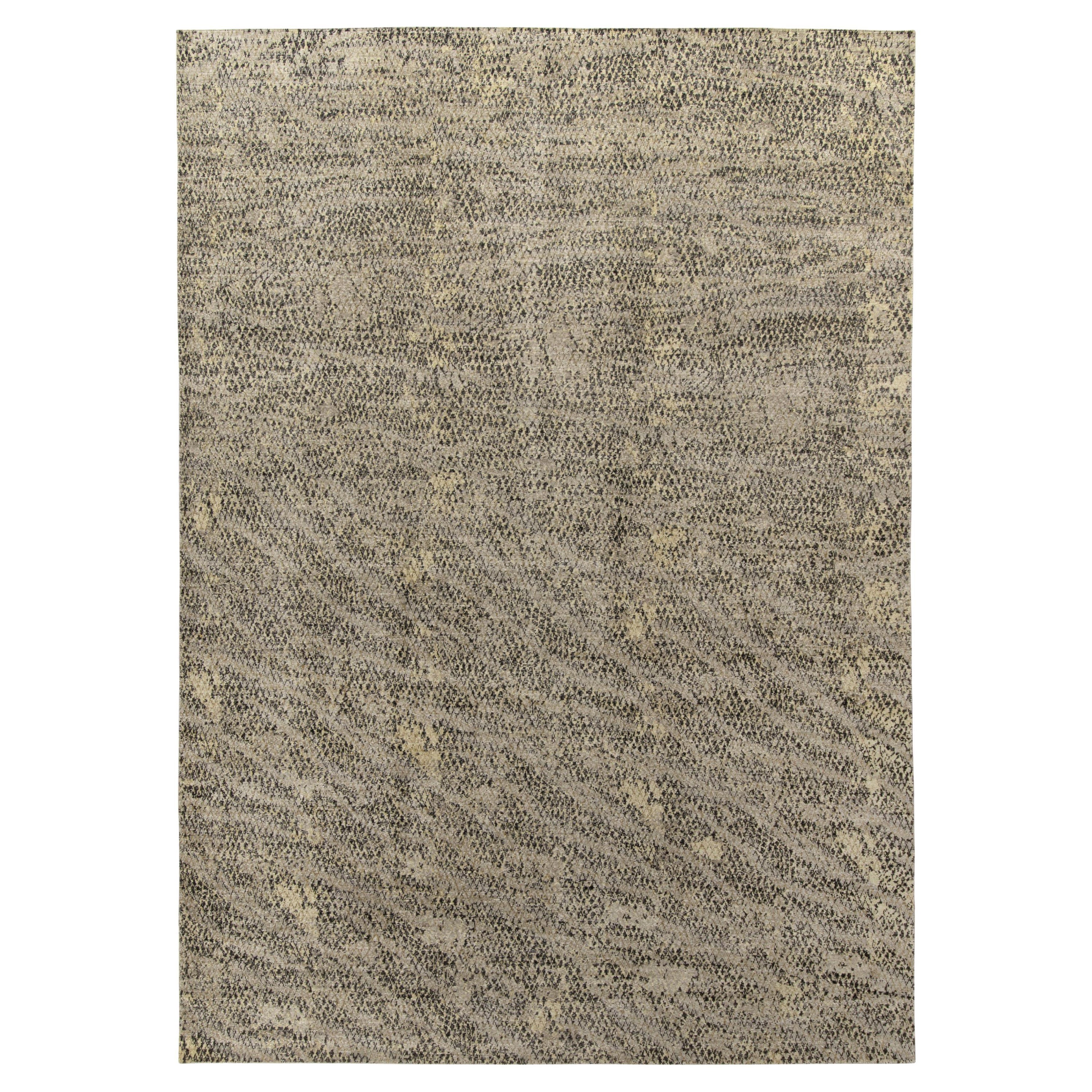 Rug & Kilim’s Distressed Style Abstract Rug in Beige-Brown Geometric Pattern For Sale