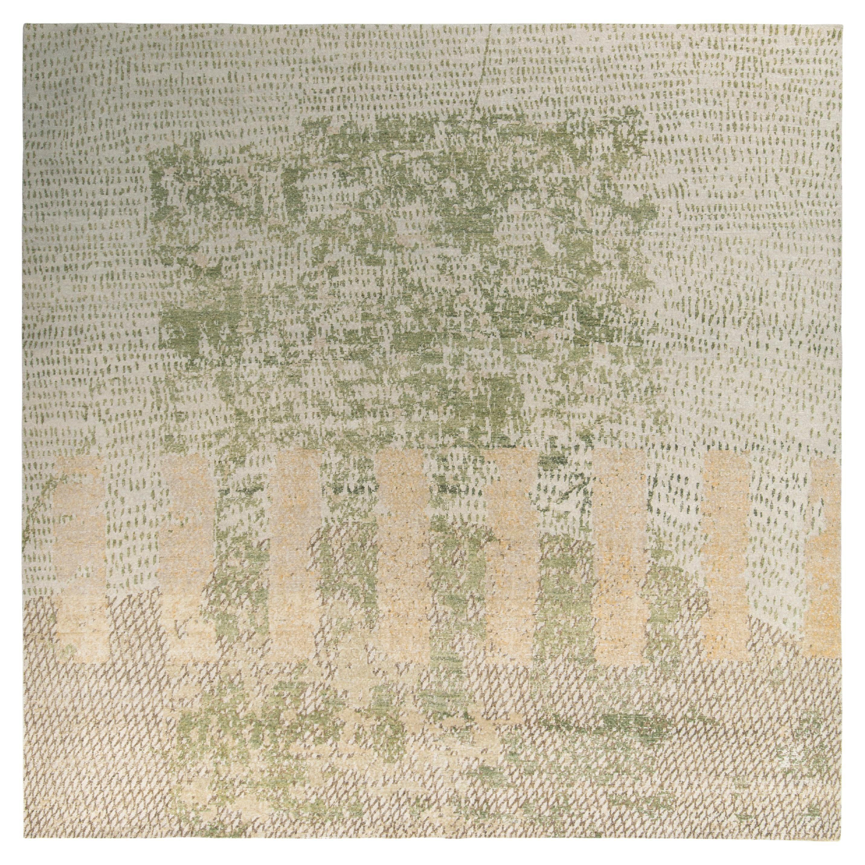Rug & Kilim’s Distressed Style Modern Rug in Green, Beige Abstract Pattern For Sale