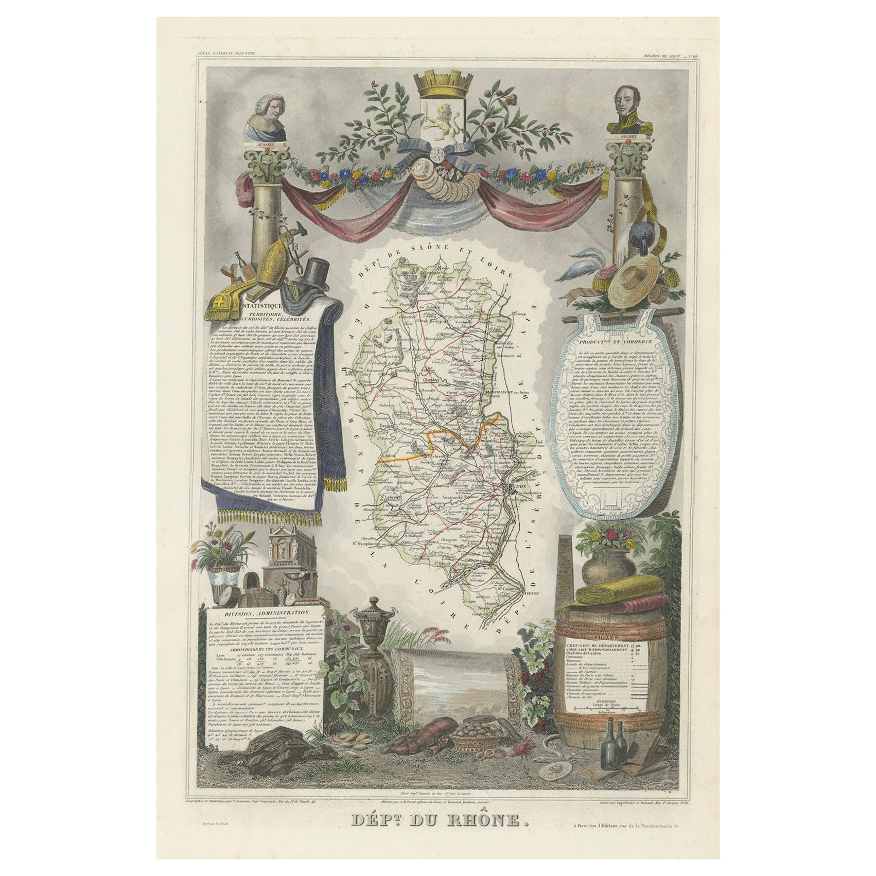 Map of Rhône: Culture and Commerce in Lyon's Silk and Wine Legacy, 1852