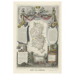 Antique Map of Rhône: Culture and Commerce in Lyon's Silk and Wine Legacy, 1852