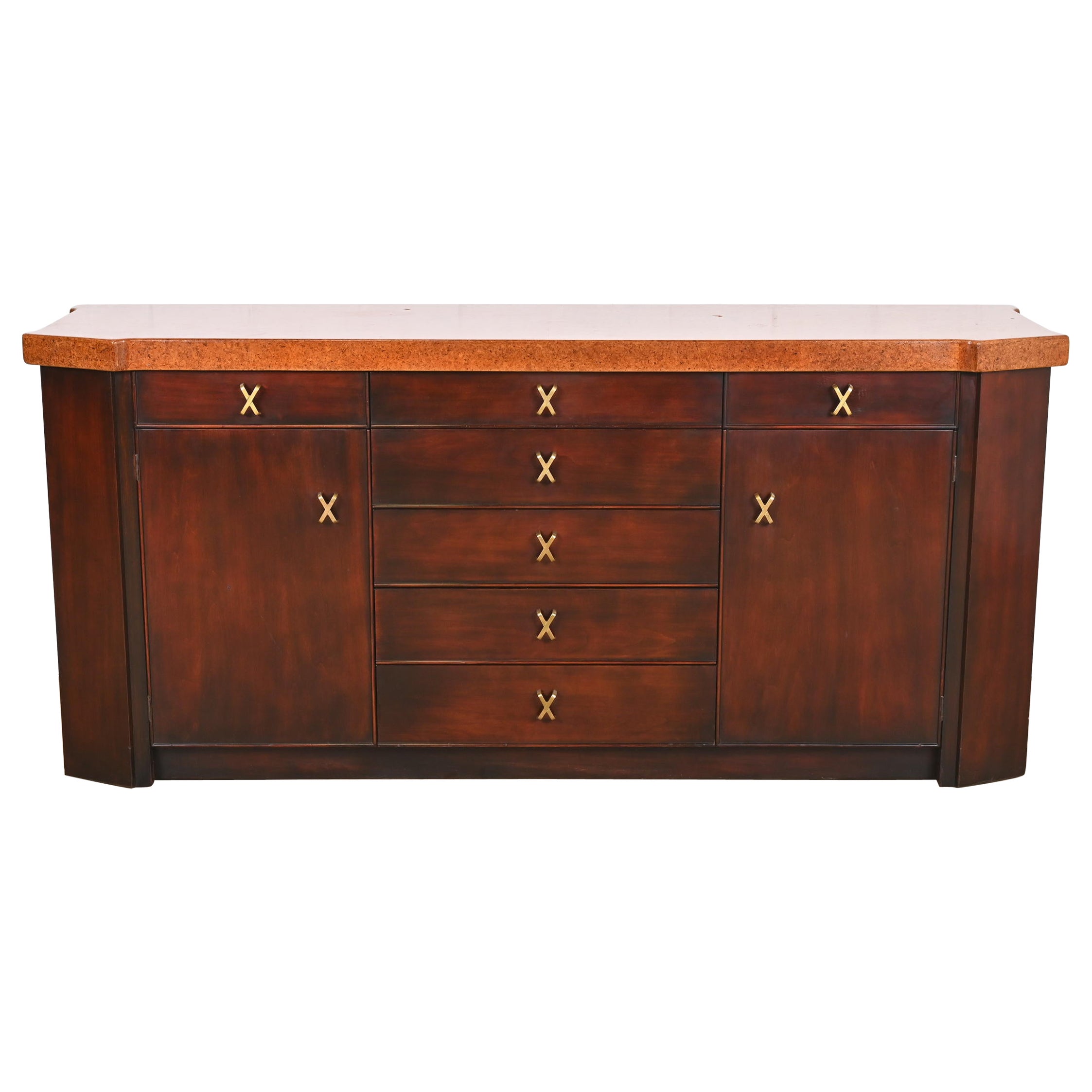 Paul Frankl for Johnson Furniture Mahogany Sideboard or Bar Cabinet, 1950s For Sale