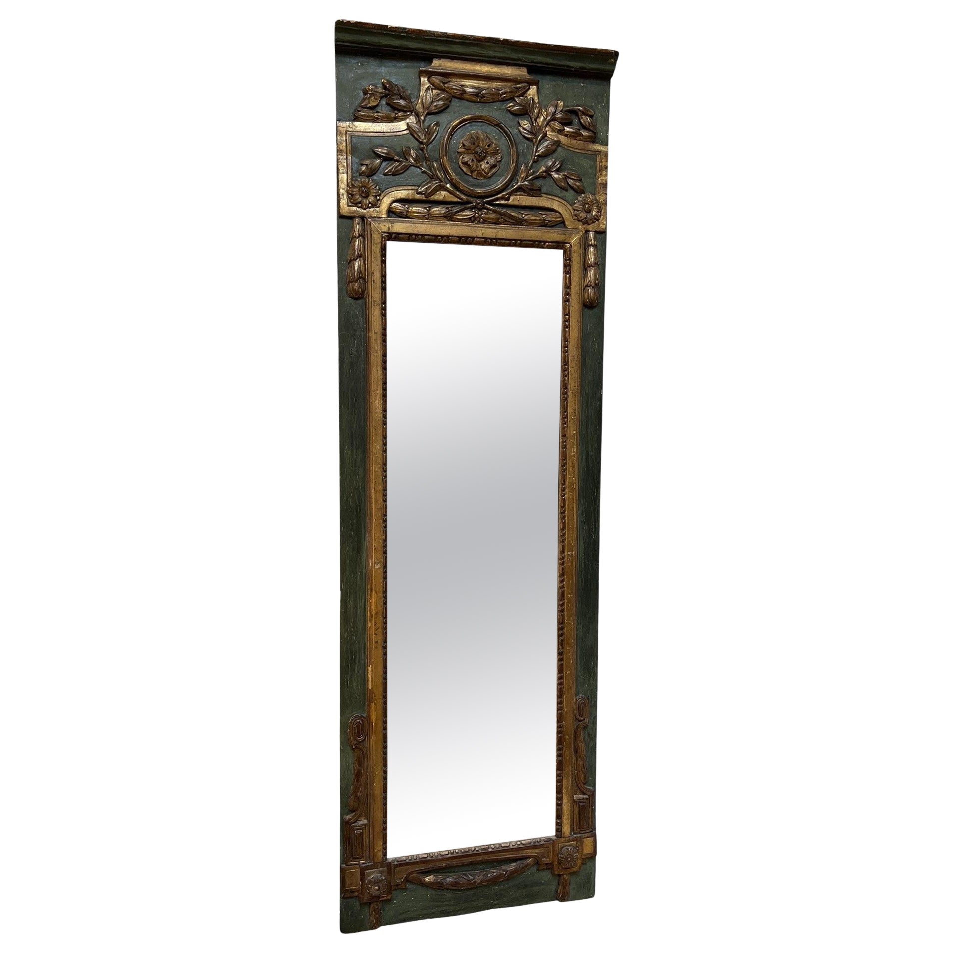 Vintage Louis XVI Painted and Parcel Gilt Mirror