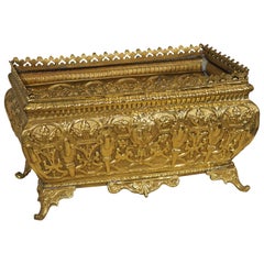 Antique Rectangular Gilt Brass Jardiniere from France, 19th Century