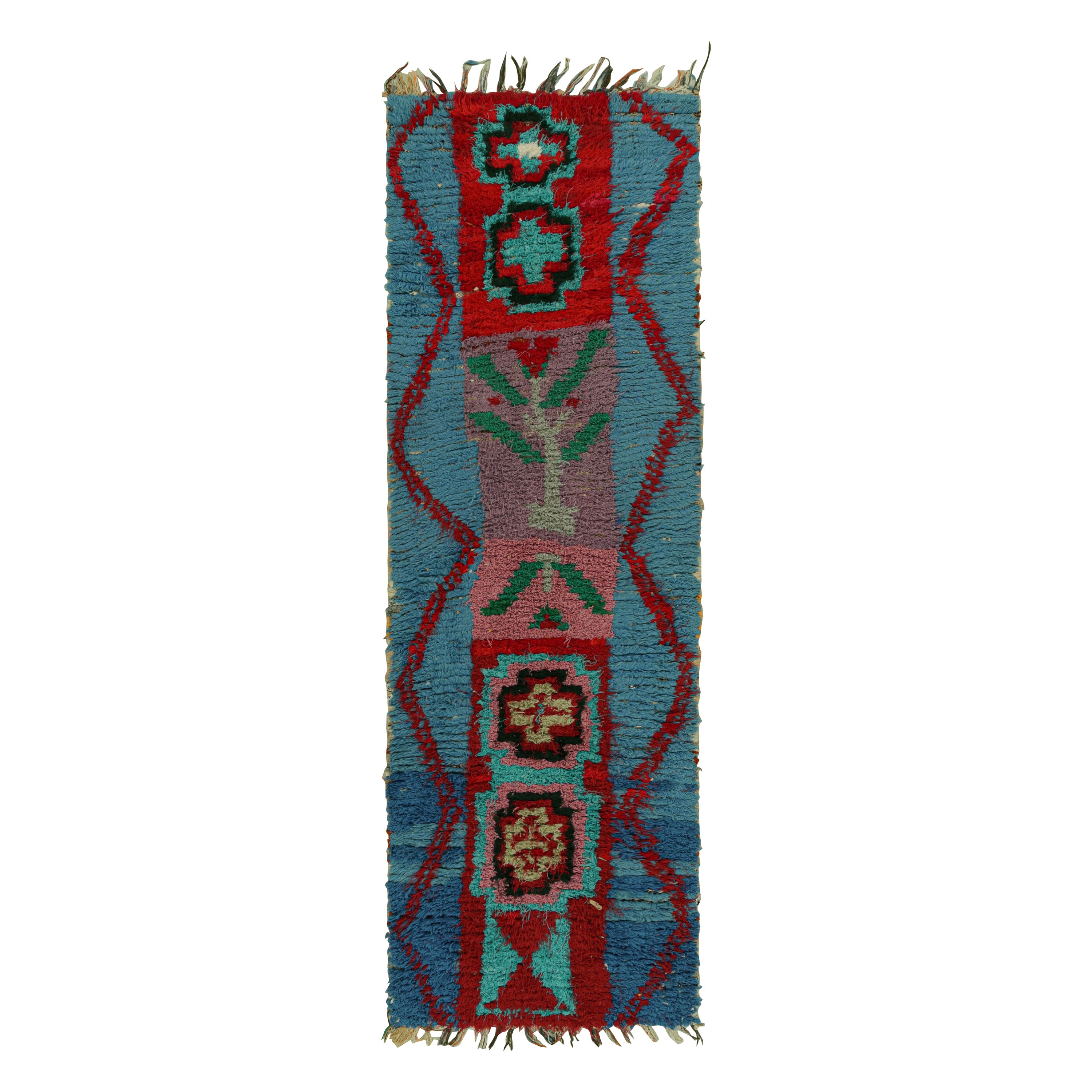 Vintage Moroccan Runner Rug in Blue with Geometric Patterns, from Rug & Kilim  For Sale