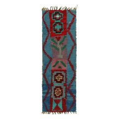 Retro Moroccan Runner Rug in Blue with Geometric Patterns, from Rug & Kilim 