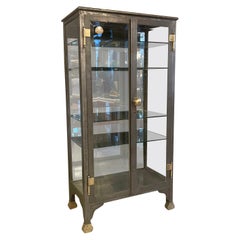 Used Industrial Brushed Steel Double Door Apothecary Display Cabinet