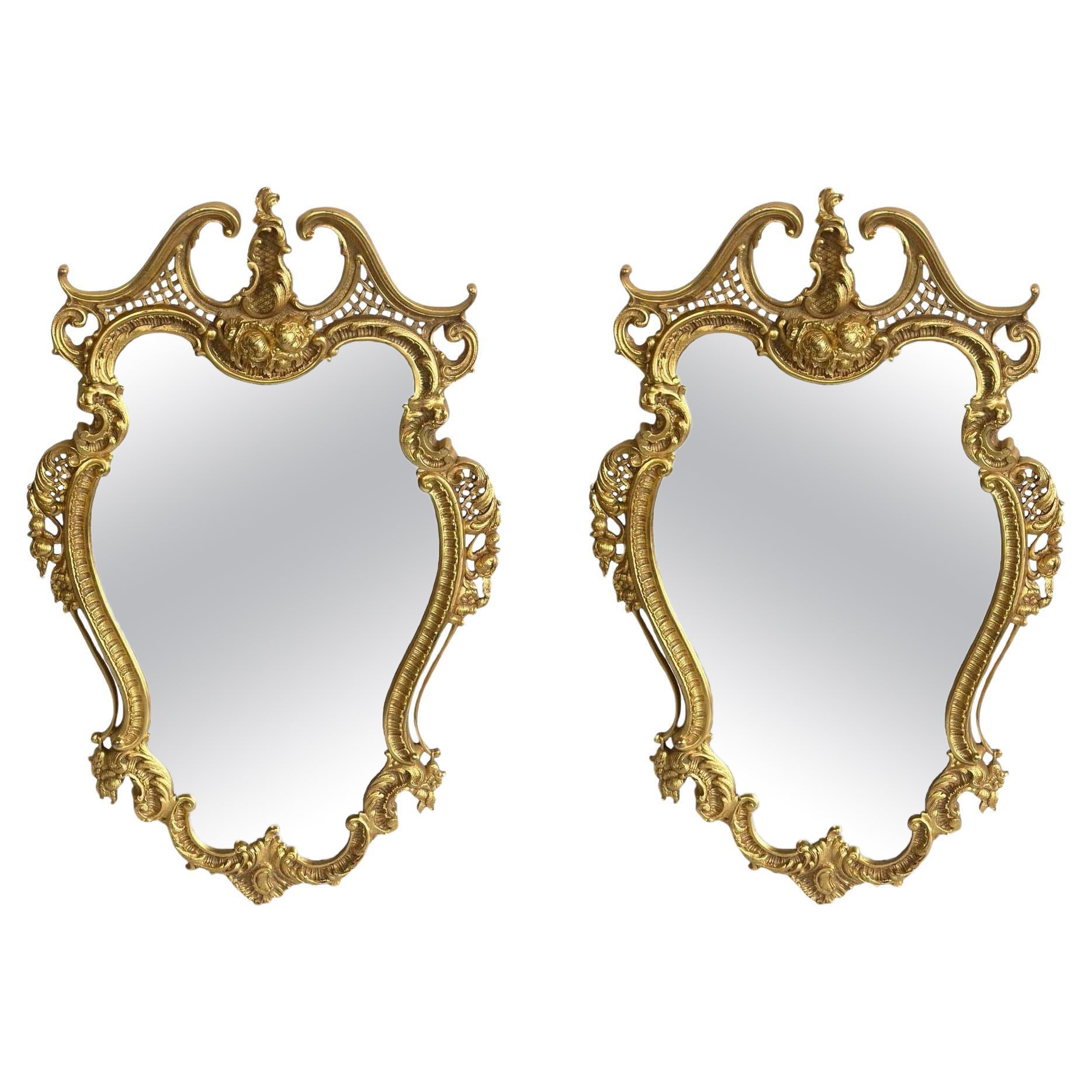 Pair of Early 20th Century Louis XV Style D'ore Bronze Mirrors For Sale