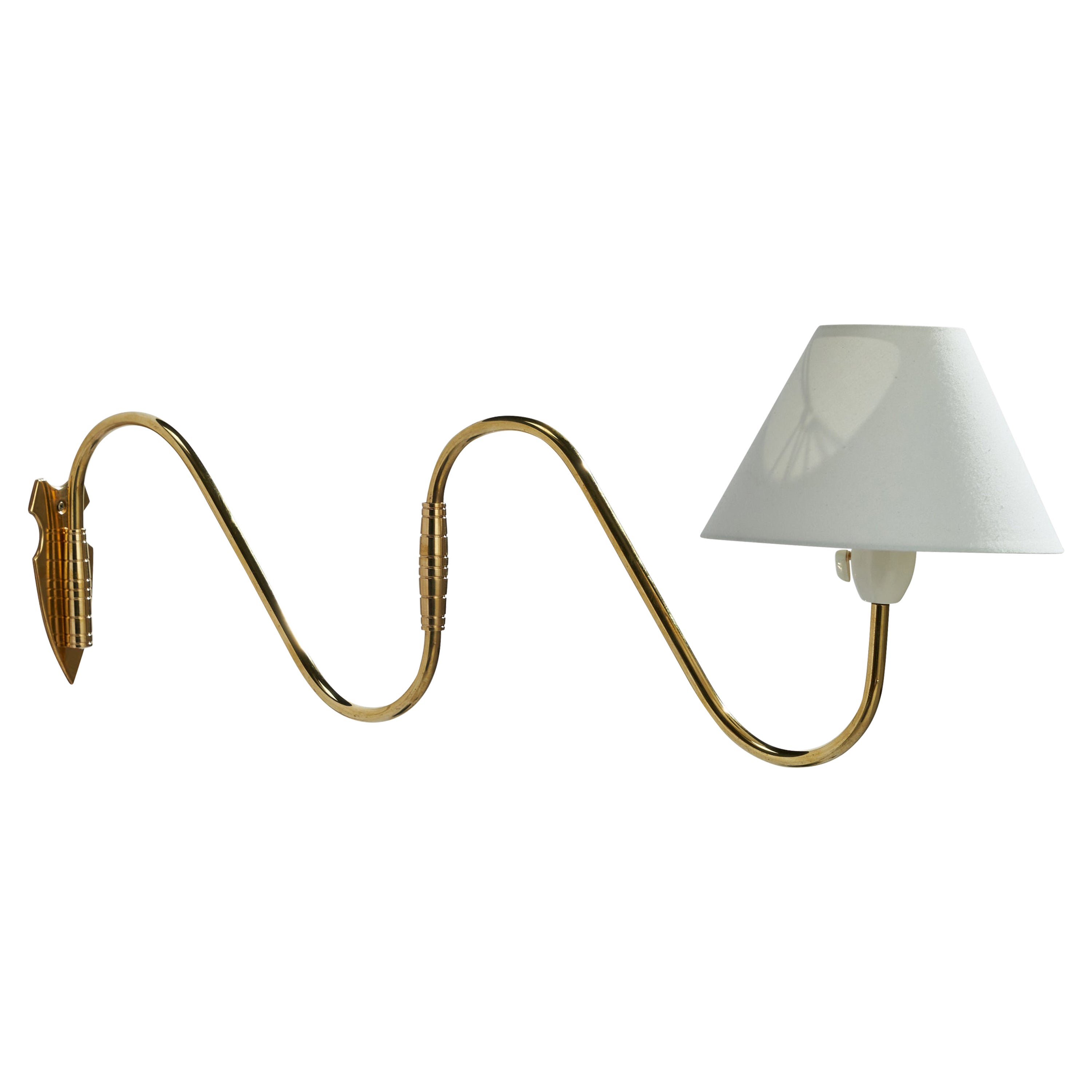 Danish Designer, Wall Light, Brass, Fabric, Denmark, 1940s For Sale