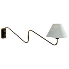 Danish Designer, Wall Light, Brass, Metal, Fabric, Denmark, 1940s