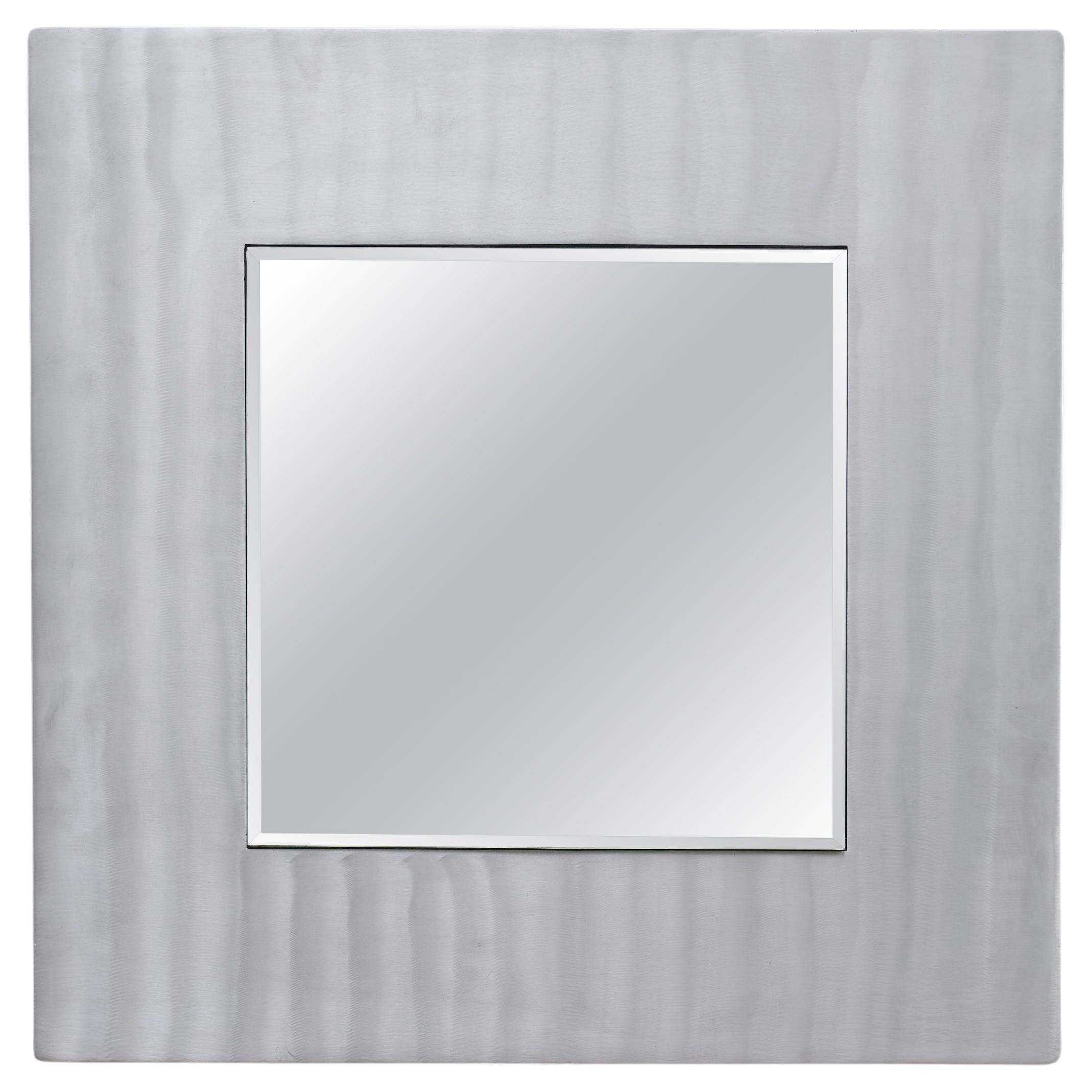 Lorenzo Burchiellaro: Square Wall Mirror in Etched Aluminum, Italy 1970s For Sale